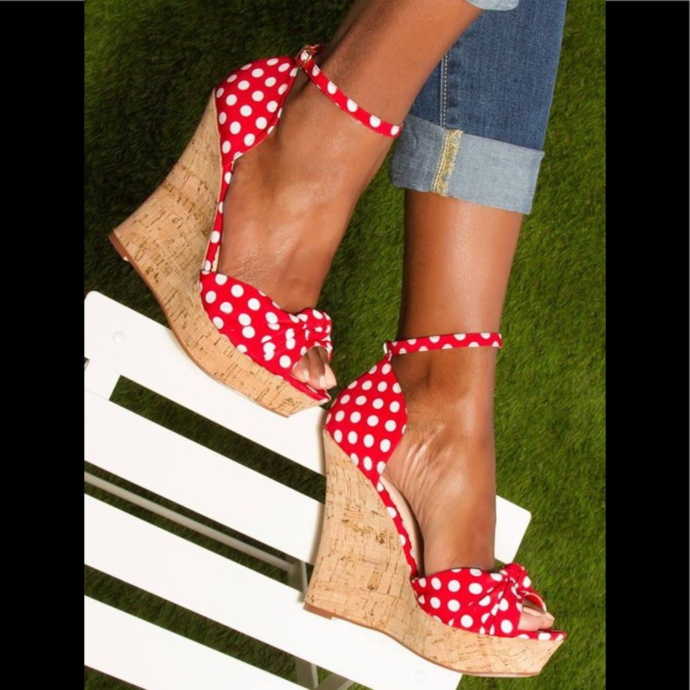MICHAEL KORS MK Cabana Wedge Sandal Red Polka Dot